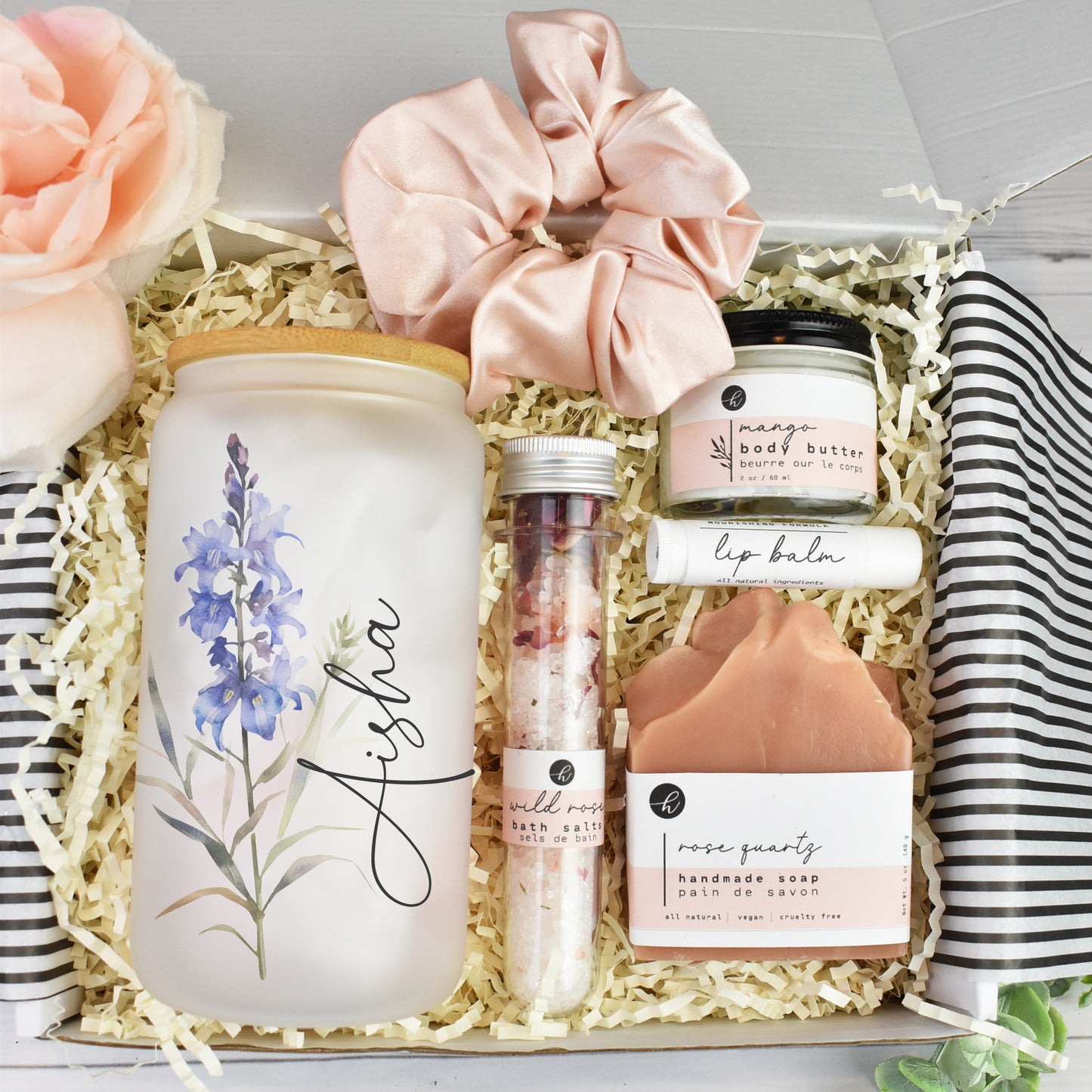 Personalized Birth Month Flower Glass tumbler Gift Box