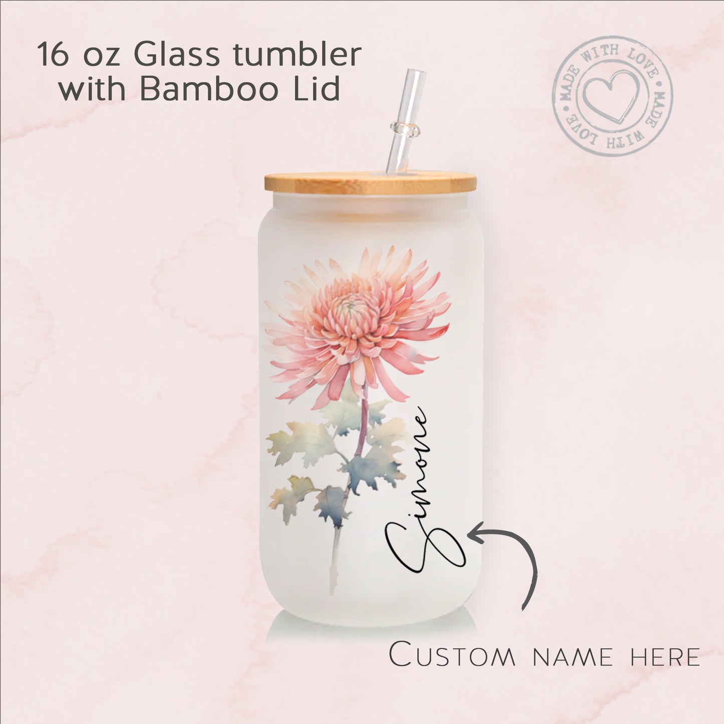 Personalized Birth Month Flower Glass tumbler Gift Box